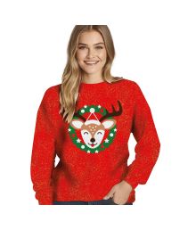 Rød julebluse med rensdyr og glimmer