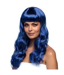 Flot blå paryk med langt hår.