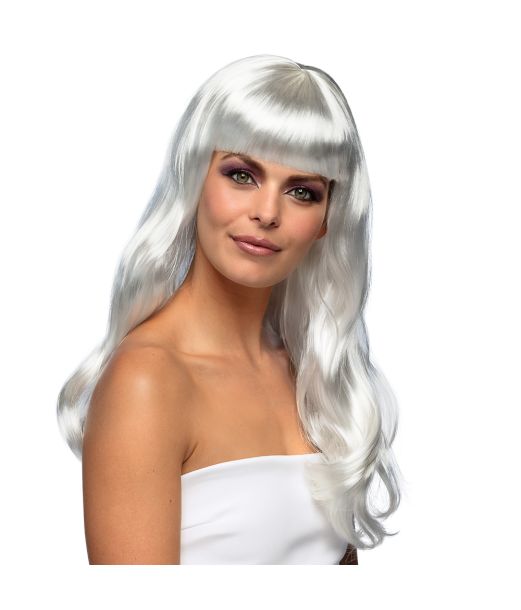 Flot hvid paryk med langt hår.