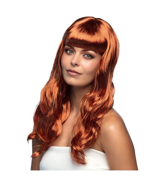 Flot kobber farvet paryk med langt hår.