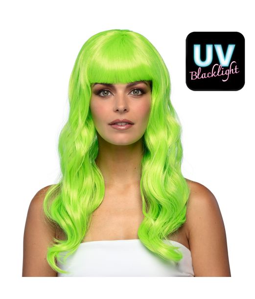 Flot lime grøn paryk med langt hår.