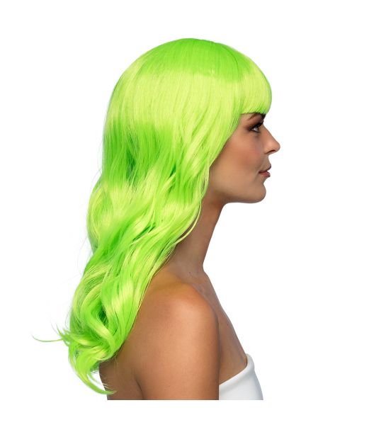 Flot lime grøn paryk med langt hår.
