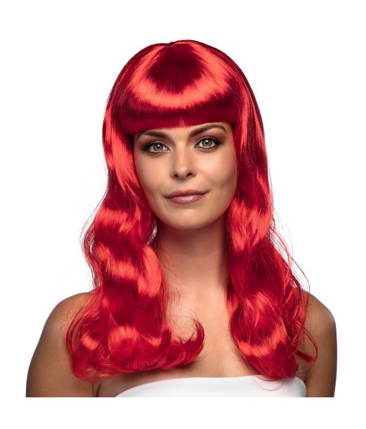 Flot rød paryk med langt hår.