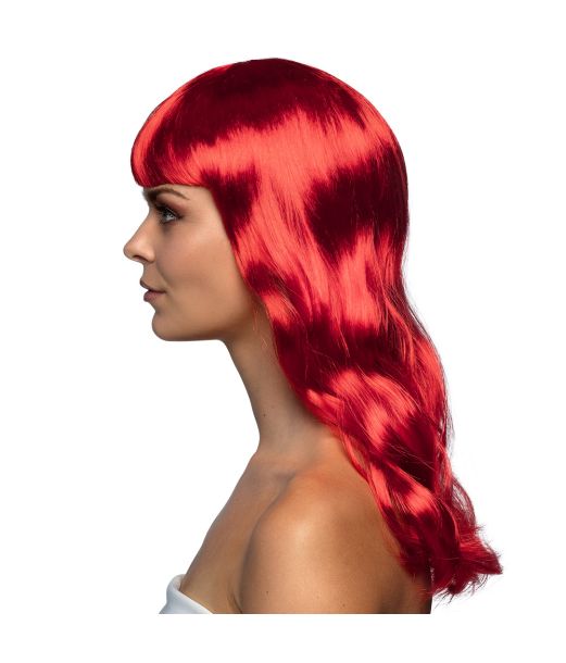 Flot rød paryk med langt hår.