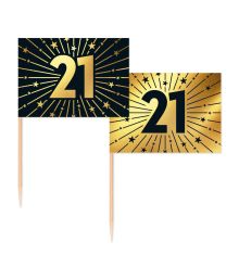 Guld og sort kageflag 21, 50 stk