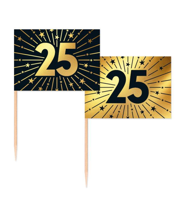 Guld og sort kageflag 25, 50 stk