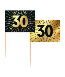 Guld og sort kageflag 30, 50 stk