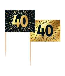 Guld og sort kageflag 40, 50 stk 