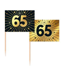 Guld og sort kageflag 65, 50 stk 