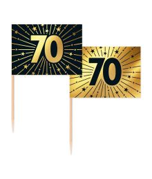 Guld og sort kageflag 70, 50 stk 