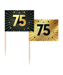 Guld og sort kageflag 75, 50 stk