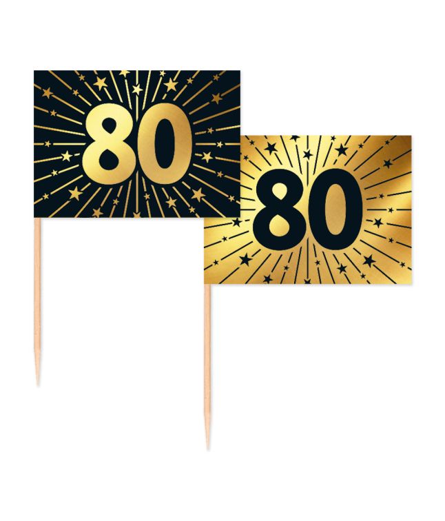 Guld og sort kageflag 80, 50 stk