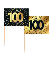 Guld og sort kageflag 100, 50 stk