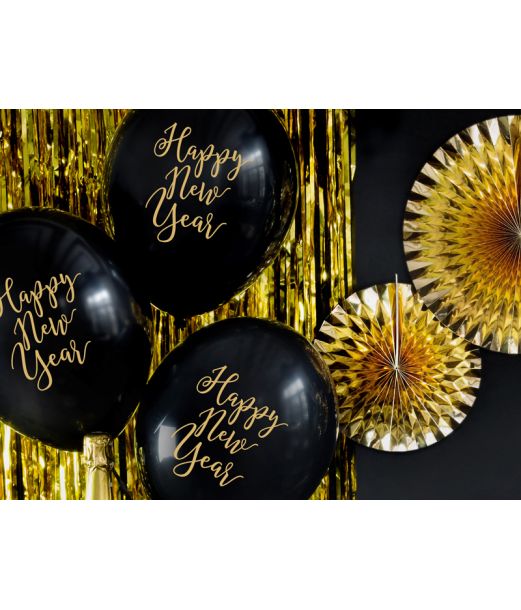 Sort Happy New Year ballon, 50 stk