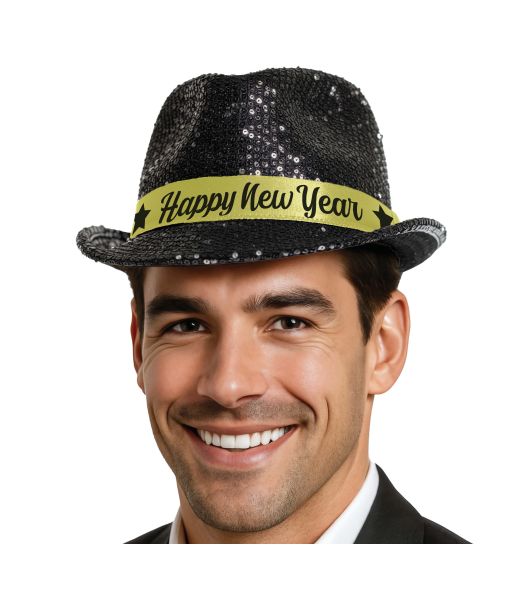 Happy New Year hat, sorte pailletter