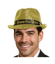 Happy New Year hat, guld pailletter