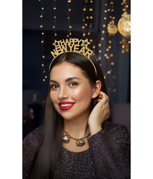 Happy New Year hårbøjle med sten