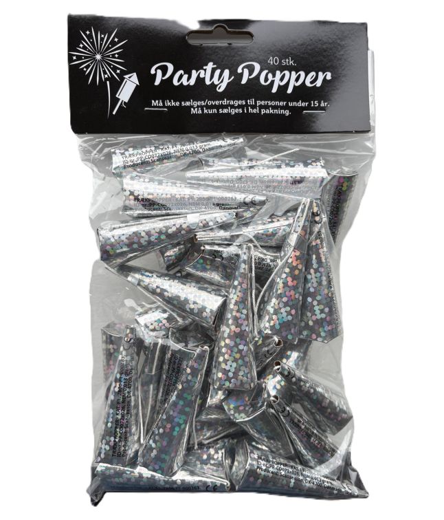 Trækpopper, sølv holografisk 40 stk