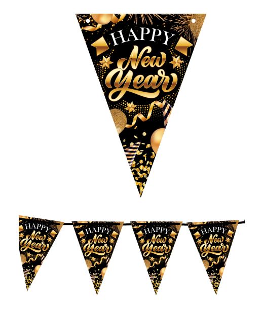 Happy New Year vimpelguirlande, 3 m