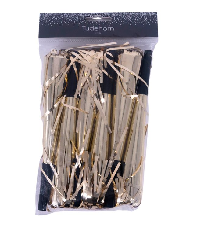 Guld nytårshorn 14 cm 6 stk