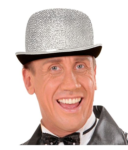 Sølv bowlerhat  med glimmer