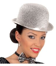 Sølv bowlerhat  med glimmer