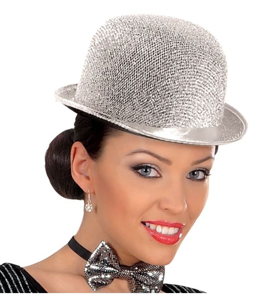 Sølv bowlerhat  med glimmer