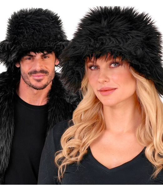 Sort pelshat i kunstpels