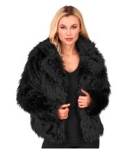 Sort pelsjakke i kunstpels