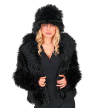 Sort pelsjakke i kunstpels