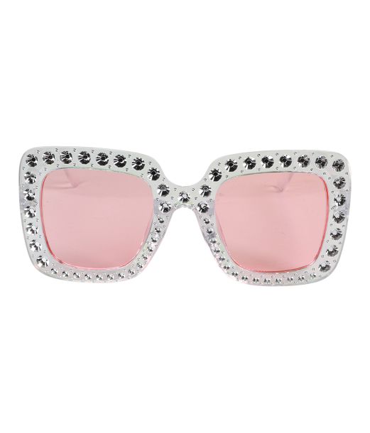 Hvide bling bling briller med pink glas