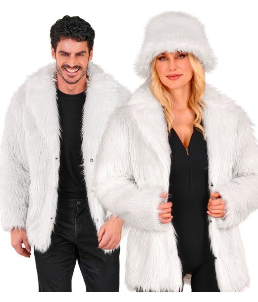 Hvid pelsjakke i kunstpels