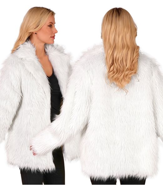 Hvid pelsjakke i kunstpels