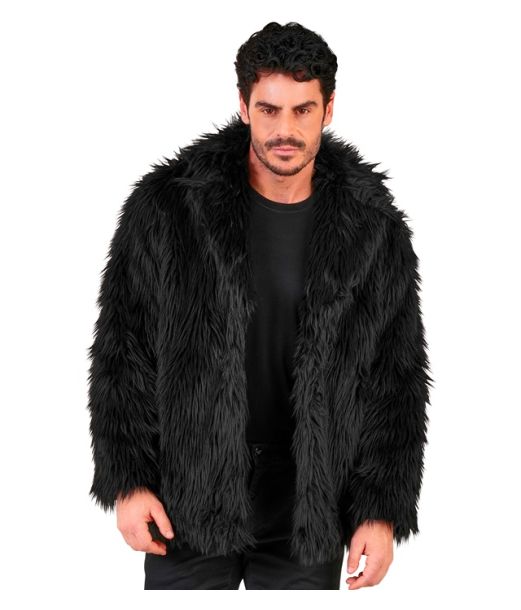 Sort pelsjakke i kunstpels