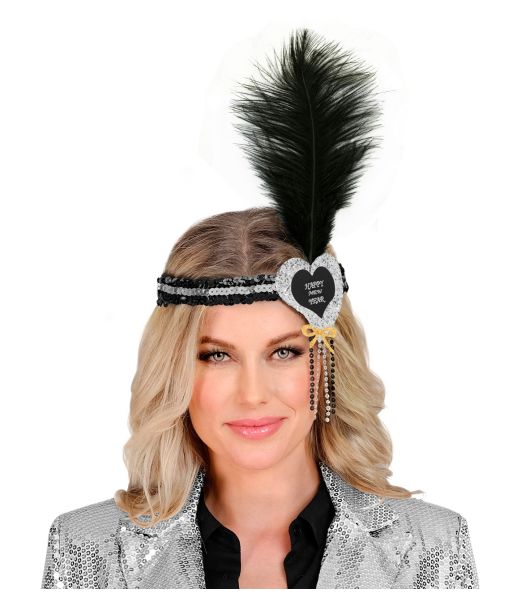 Sølv hårbånd med hjerte og fjer Happy New Year