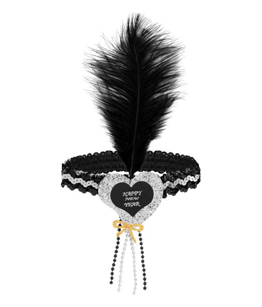 Sølv hårbånd med hjerte og fjer Happy New Year