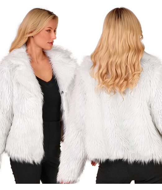 Hvid pelsjakke i kunstpels
