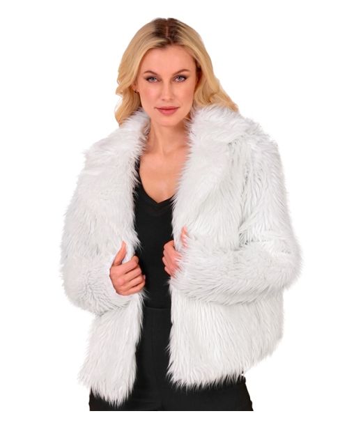 Hvid pelsjakke i kunstpels