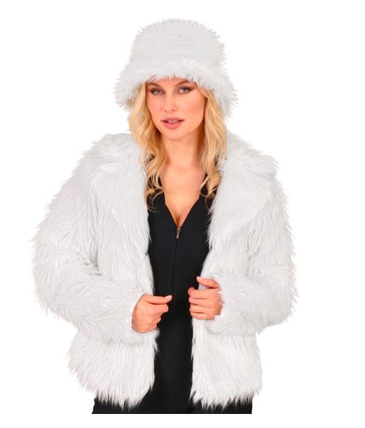 Hvid pelsjakke i kunstpels