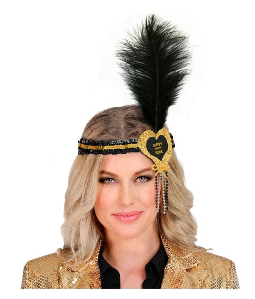 Guld hårbånd med hjerte og fjer Happy New Year