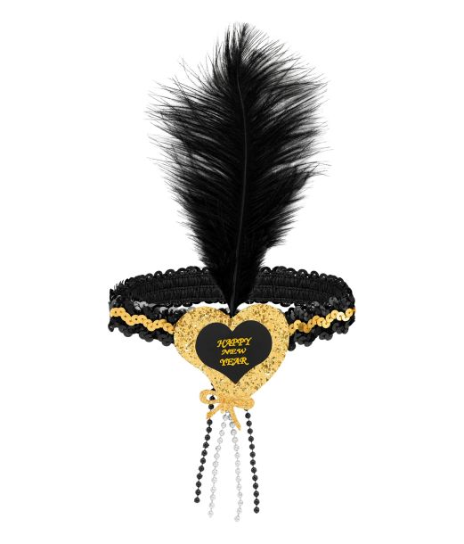 Guld hårbånd med hjerte og fjer Happy New Year