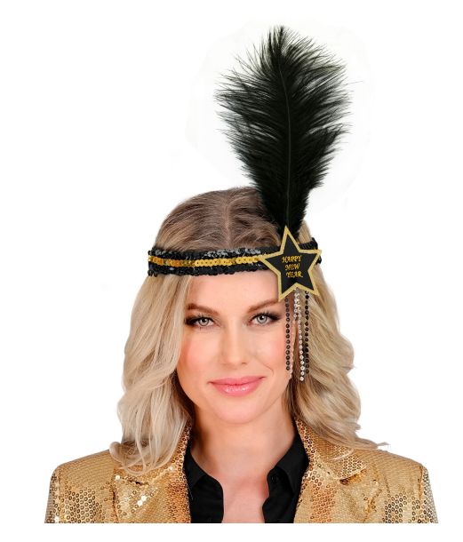 Guld hårbånd med stjerne og fjer Happy New Year