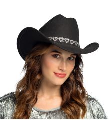 Sort cowboyhat med sølv hjerter 
