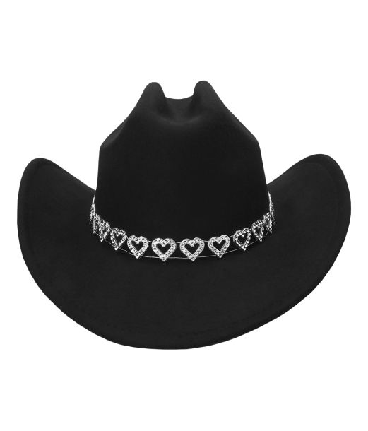 Sort cowboyhat med sølv hjerter 