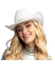 Hvid cowboyhat med sølv hjerter