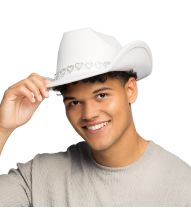 Hvid cowboyhat med sølv hjerter