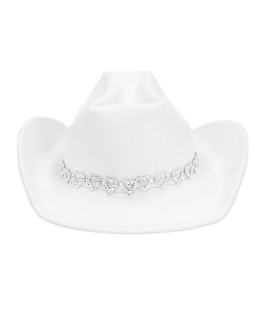 Hvid cowboyhat med sølv hjerter