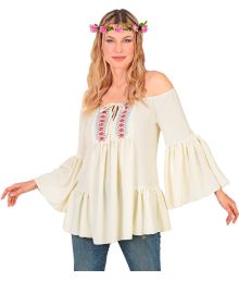 Beige hippie bluse til kvinder