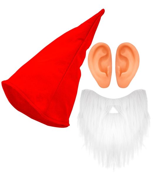 Rød nissehue med skæg og ører