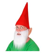 Rød nissehue med skæg og ører